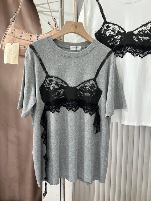 Lacey Detail Ladies Oversize T-Shirts